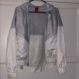 White and grey Nike windbreaker